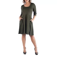 24seven Comfort Apparel Womens Plus 3/4 Sleeve A-Line Dress