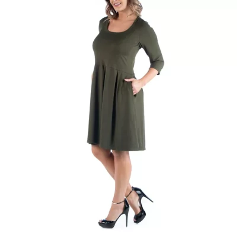 24seven Comfort Apparel Womens Plus 3/4 Sleeve A-Line Dress