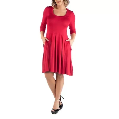 24seven Comfort Apparel Womens 3/4 Sleeve Plus A-Line Dress