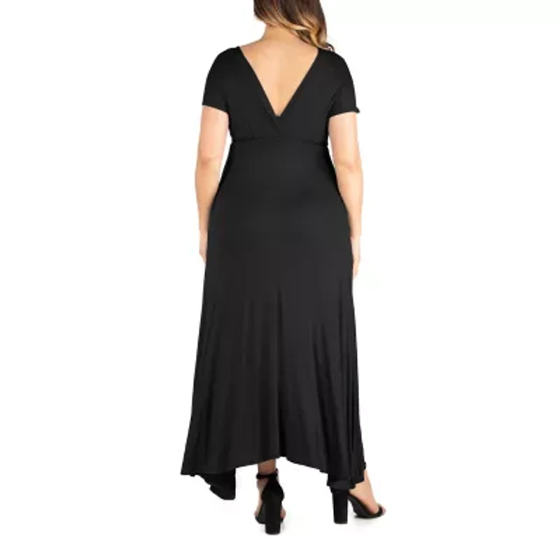 24seven Comfort Apparel Womens Short Sleeve Plus Maxi Dress