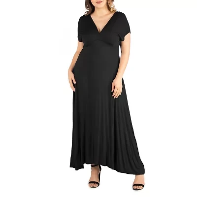 24seven Comfort Apparel Womens Short Sleeve Plus Maxi Dress