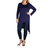 24seven Comfort Apparel Plus Womens Round Neck Long Sleeve Tunic Top