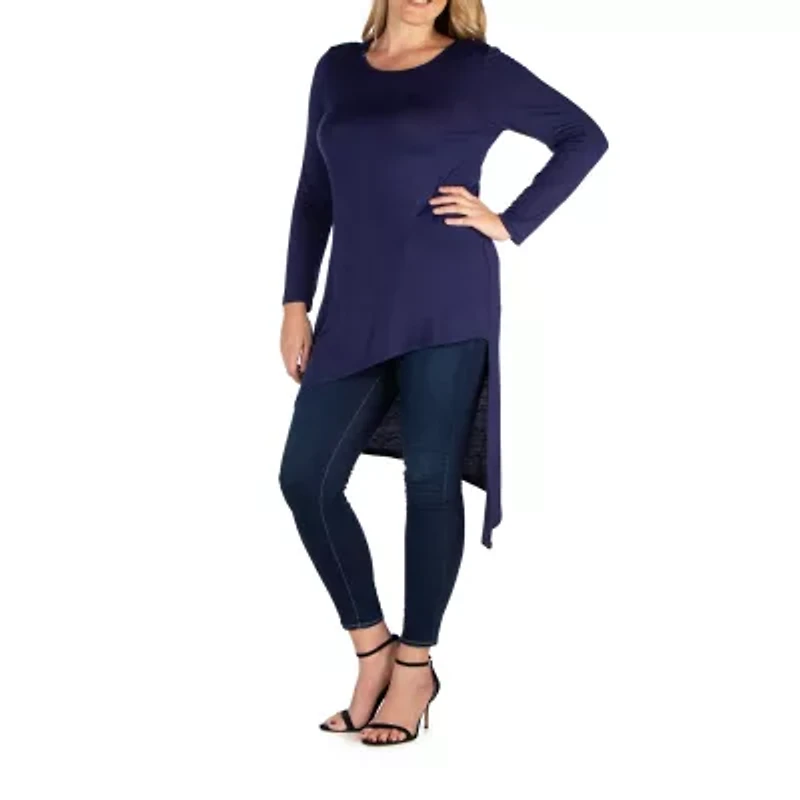 24seven Comfort Apparel Plus Womens Round Neck Long Sleeve Tunic Top