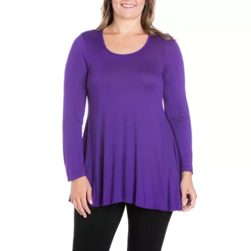 24seven Comfort Apparel Plus Womens Round Neck Long Sleeve Tunic Top