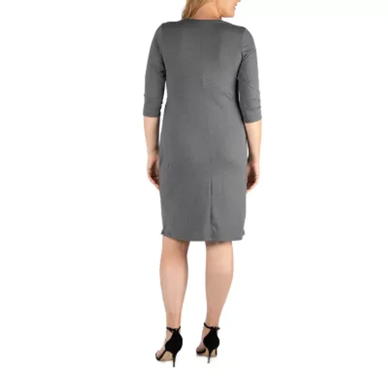 24seven Comfort Apparel Womens 3/4 Sleeve Wrap Dress Plus
