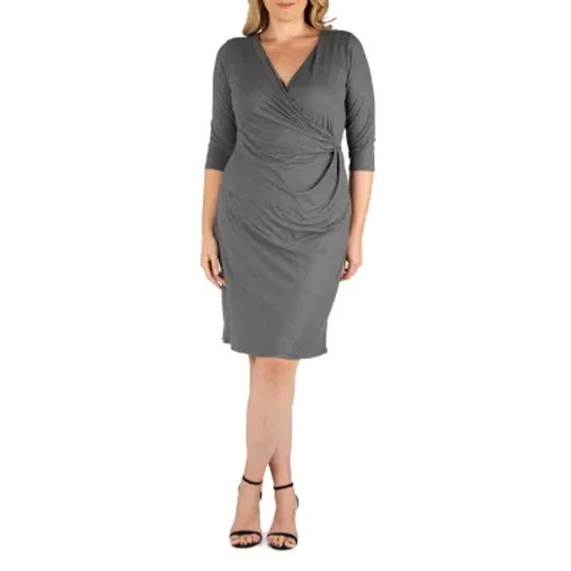 24seven Comfort Apparel Womens 3/4 Sleeve Wrap Dress Plus