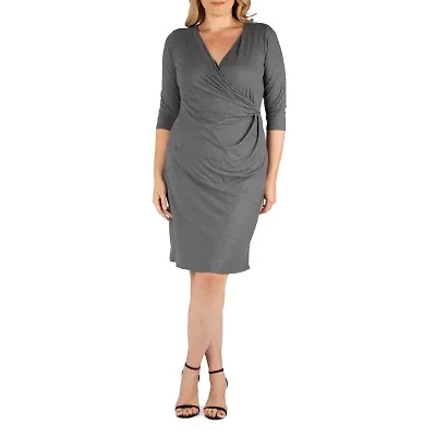 24seven Comfort Apparel Womens 3/4 Sleeve Wrap Dress Plus