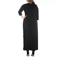 24seven Comfort Apparel Womens Plus 3/4 Sleeve Maxi Dress