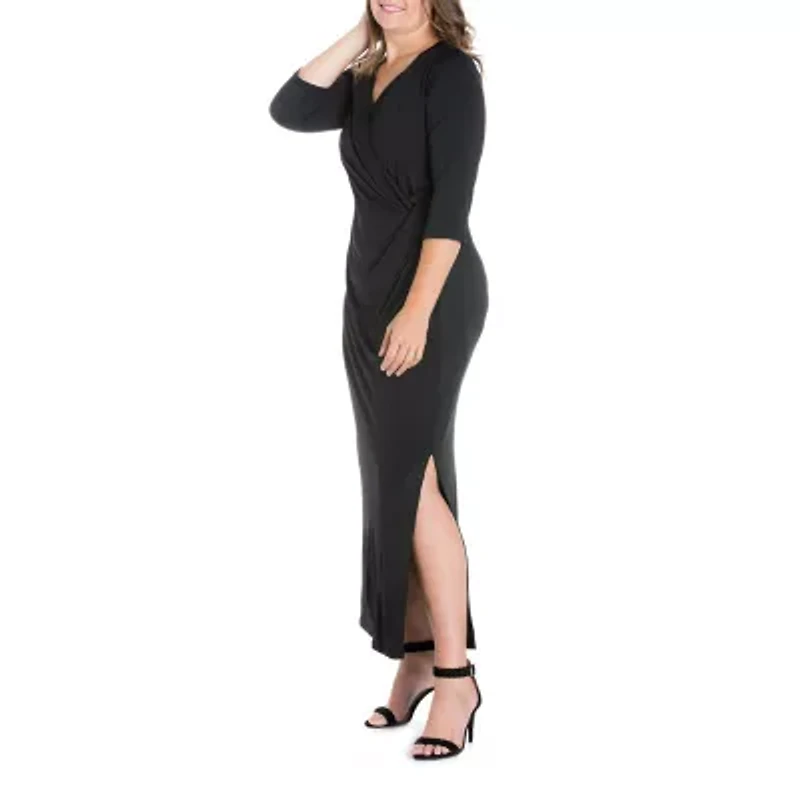 24seven Comfort Apparel Womens Plus 3/4 Sleeve Maxi Dress