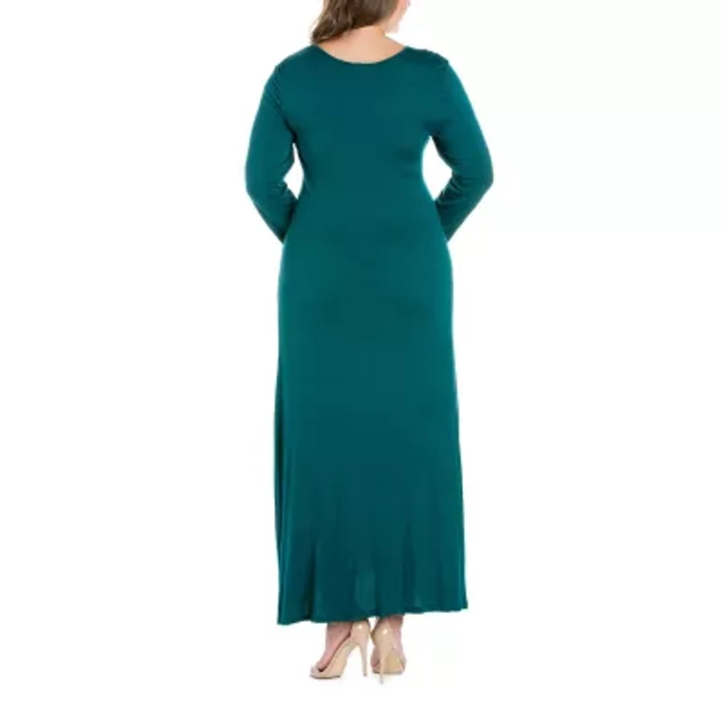 24seven Comfort Apparel Womens Long Sleeve Plus Maxi Dress