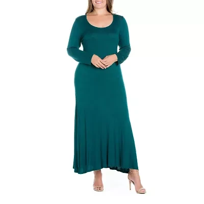 24seven Comfort Apparel Womens Long Sleeve Plus Maxi Dress