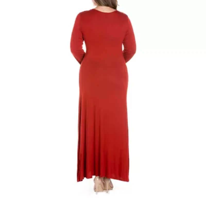 24seven Comfort Apparel Womens Plus Long Sleeve Maxi Dress