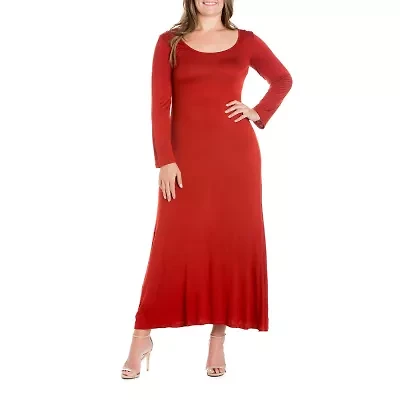 24seven Comfort Apparel Womens Long Sleeve Plus Maxi Dress