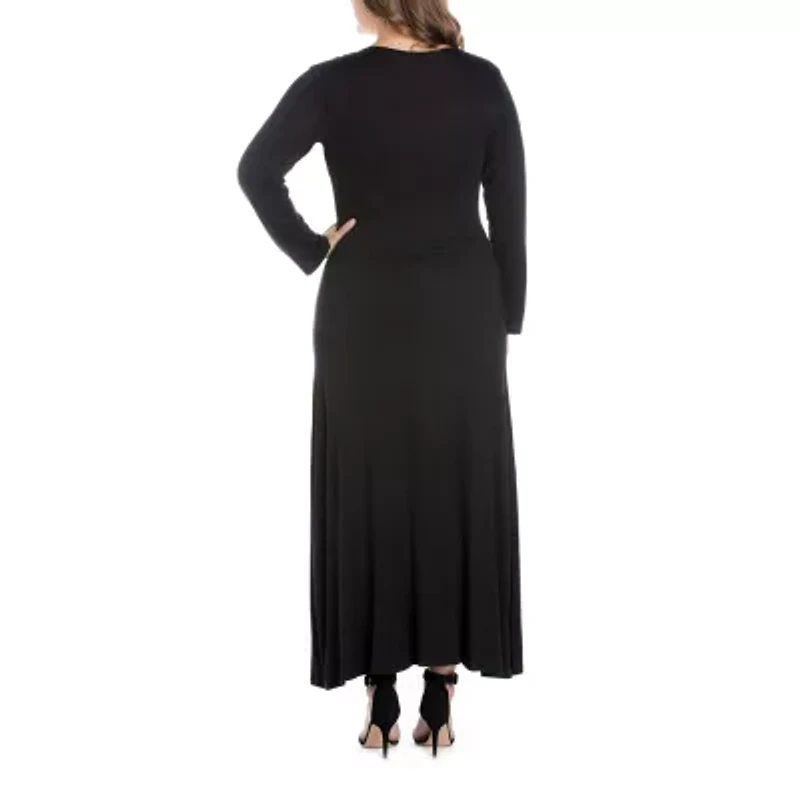 24seven Comfort Apparel Womens Plus Long Sleeve Maxi Dress