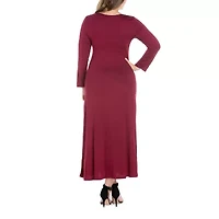 24seven Comfort Apparel Womens Plus Scoop Neck Long Sleeve Maxi Dress