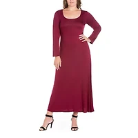 24seven Comfort Apparel Womens Plus Scoop Neck Long Sleeve Maxi Dress