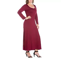 24seven Comfort Apparel Womens Plus Scoop Neck Long Sleeve Maxi Dress