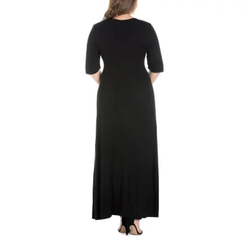 24seven Comfort Apparel Womens 3/4 Sleeve Plus Maxi Dress
