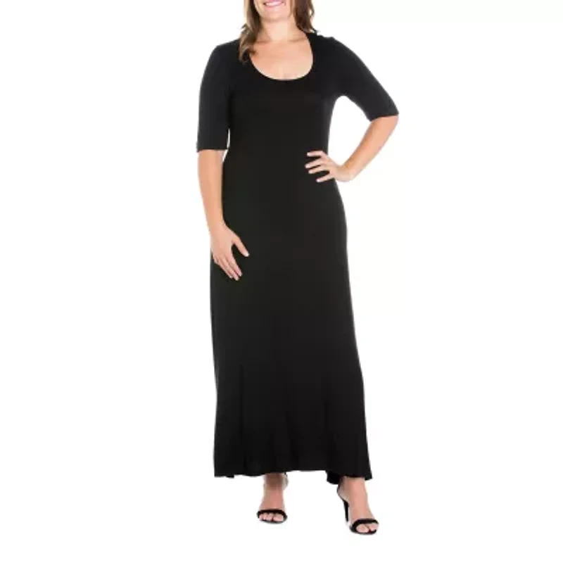 24seven Comfort Apparel Womens 3/4 Sleeve Plus Maxi Dress