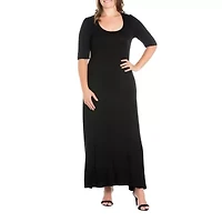 24seven Comfort Apparel Womens 3/4 Sleeve Plus Maxi Dress