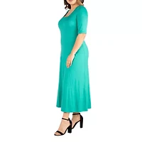24seven Comfort Apparel Womens Plus 3/4 Sleeve Maxi Dress