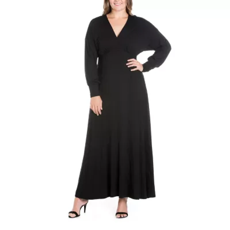 24seven Comfort Apparel Womens Plus Long Sleeve Maxi Dress