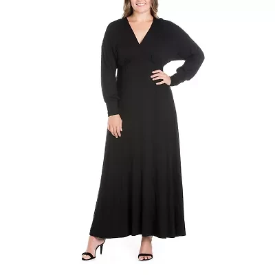 24seven Comfort Apparel Womens Long Sleeve Plus Maxi Dress