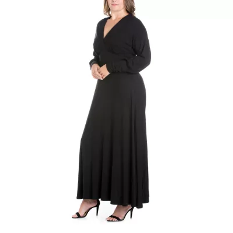 24seven Comfort Apparel Womens Plus Long Sleeve Maxi Dress