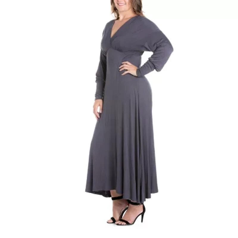 24seven Comfort Apparel Womens Plus Long Sleeve Maxi Dress
