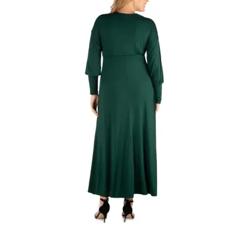 24seven Comfort Apparel Womens Plus Long Sleeve Maxi Dress