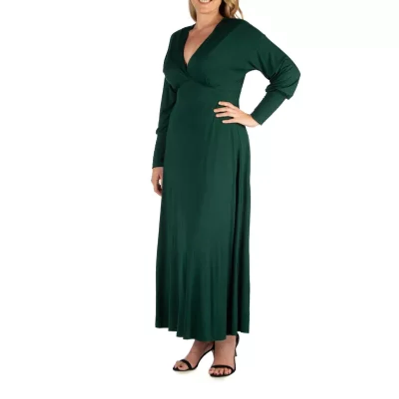 24seven Comfort Apparel Womens Plus Long Sleeve Maxi Dress