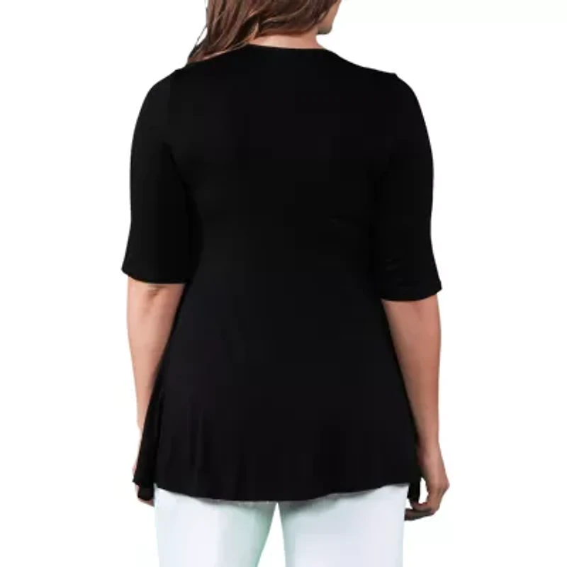 24seven Comfort Apparel Plus Womens Scoop Neck Elbow Sleeve Tunic Top