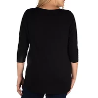 24seven Comfort Apparel Plus Womens V Neck 3/4 Sleeve Tunic Top