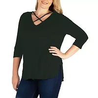 24seven Comfort Apparel Plus Womens V Neck 3/4 Sleeve Tunic Top