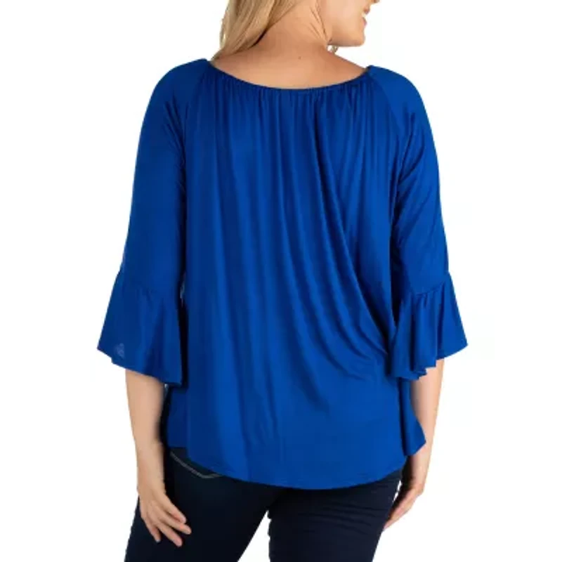 24seven Comfort Apparel Plus Womens Round Neck 3/4 Sleeve Tunic Top
