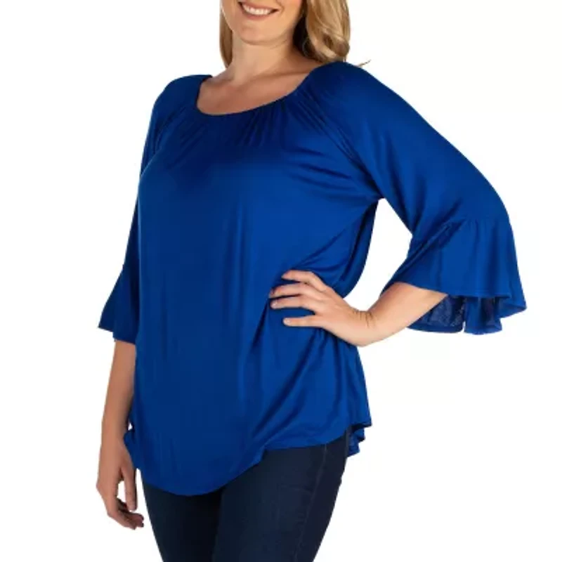 24seven Comfort Apparel Plus Womens Round Neck 3/4 Sleeve Tunic Top