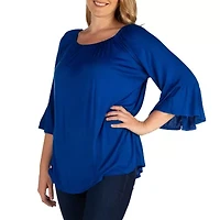 24seven Comfort Apparel Plus Womens Round Neck 3/4 Sleeve Tunic Top