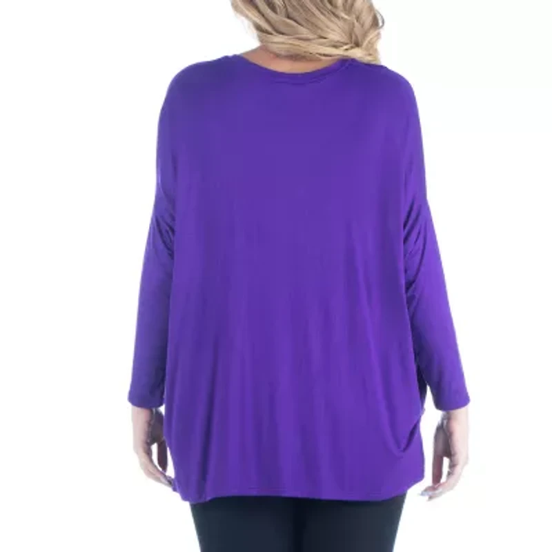 24seven Comfort Apparel Plus Womens Round Neck Long Sleeve Tunic Top