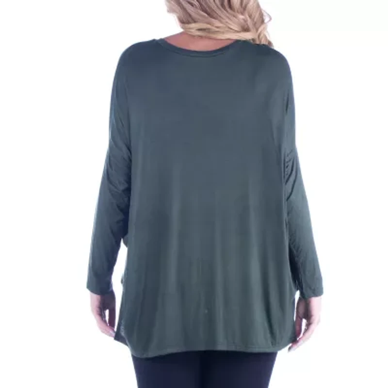 24seven Comfort Apparel Plus Womens Round Neck Long Sleeve Tunic Top