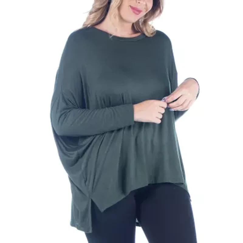 24seven Comfort Apparel Plus Womens Round Neck Long Sleeve Tunic Top