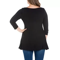 24seven Comfort Apparel Plus Womens Boat Neck 3/4 Sleeve Tunic Top