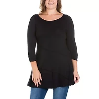 24seven Comfort Apparel Plus Womens Boat Neck 3/4 Sleeve Tunic Top
