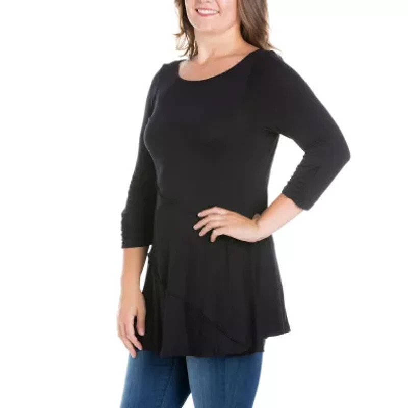 24seven Comfort Apparel Plus Womens Boat Neck 3/4 Sleeve Tunic Top