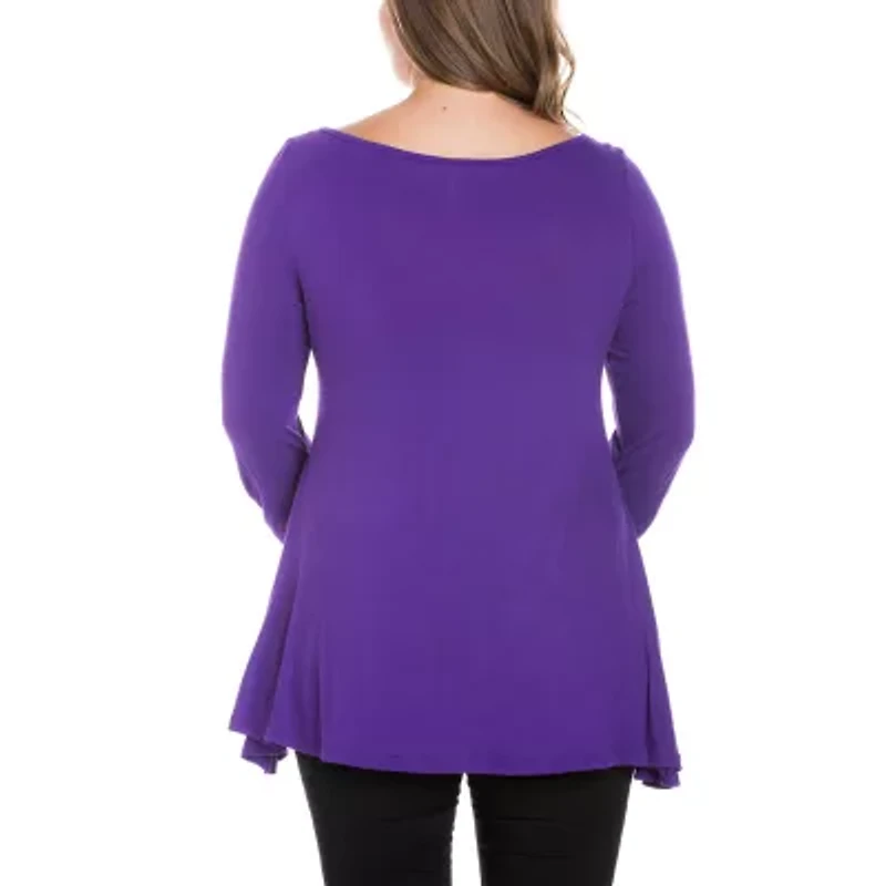 24seven Comfort Apparel Plus Womens Boat Neck 3/4 Sleeve Tunic Top