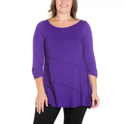 24seven Comfort Apparel Plus Womens Boat Neck 3/4 Sleeve Tunic Top