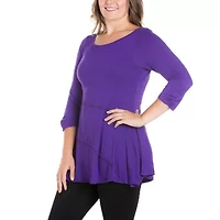 24seven Comfort Apparel Plus Womens Boat Neck 3/4 Sleeve Tunic Top