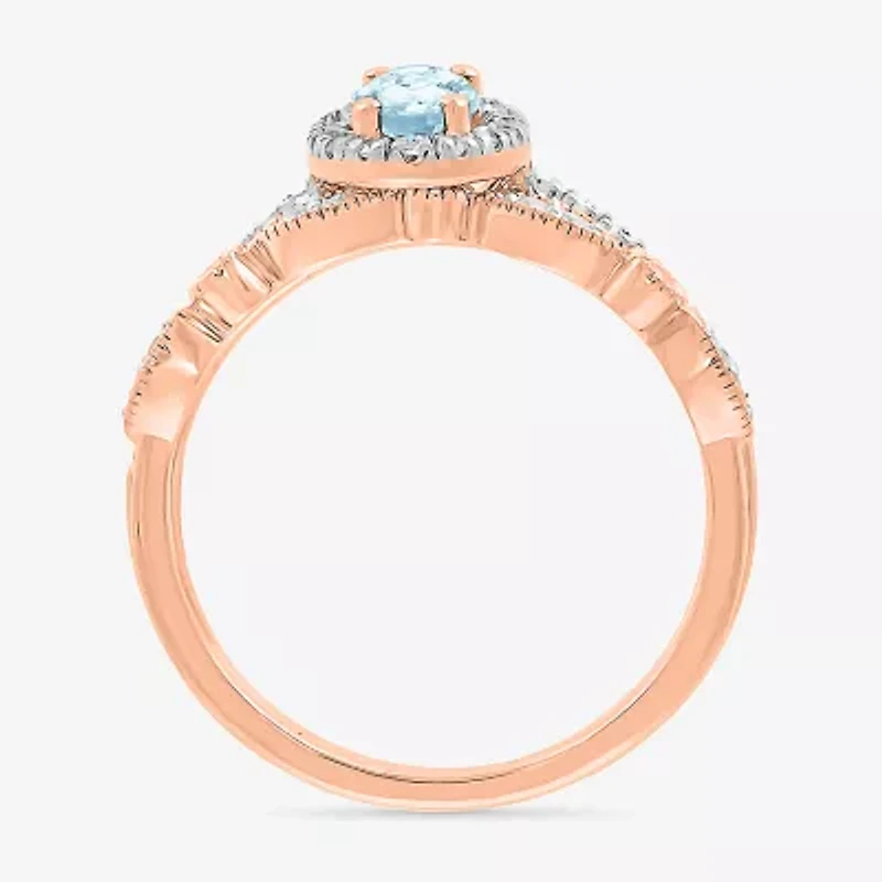 Modern Bride Gemstone Womens Genuine Blue Aquamarine 14K Rose Gold Oval Bridal Set
