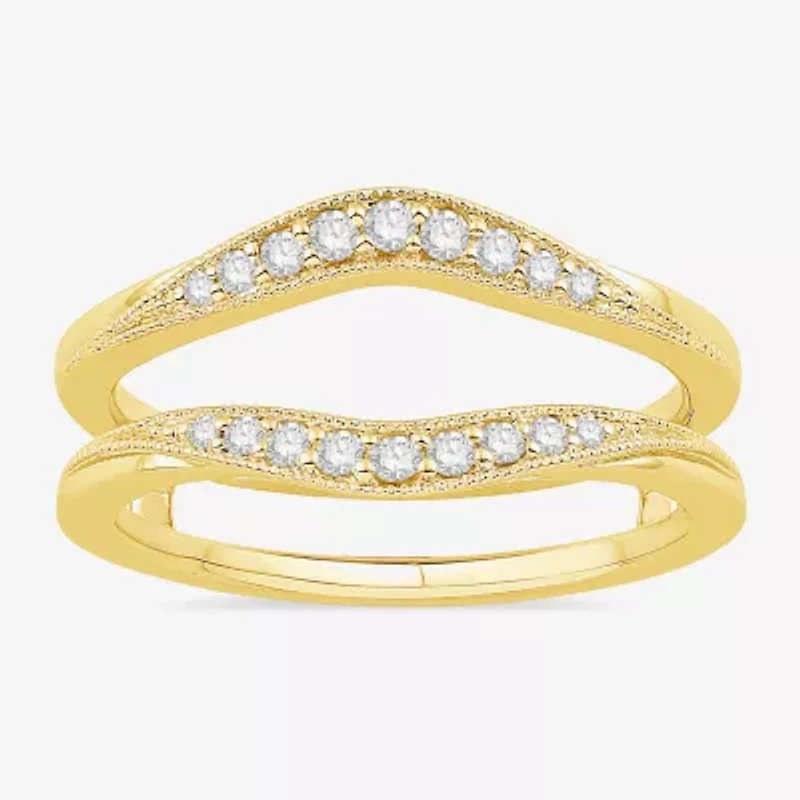 Womens 1/5 CT. Natural White Diamond 10K Gold Wedding Ring Guard