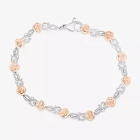 Enchanted Disney Fine Jewelry Womens 1/10 CT. T.W. Natural White Diamond 14K Rose Gold Over Silver Sterling Silver Beauty and the Beast Belle Princess Charm Bracelet