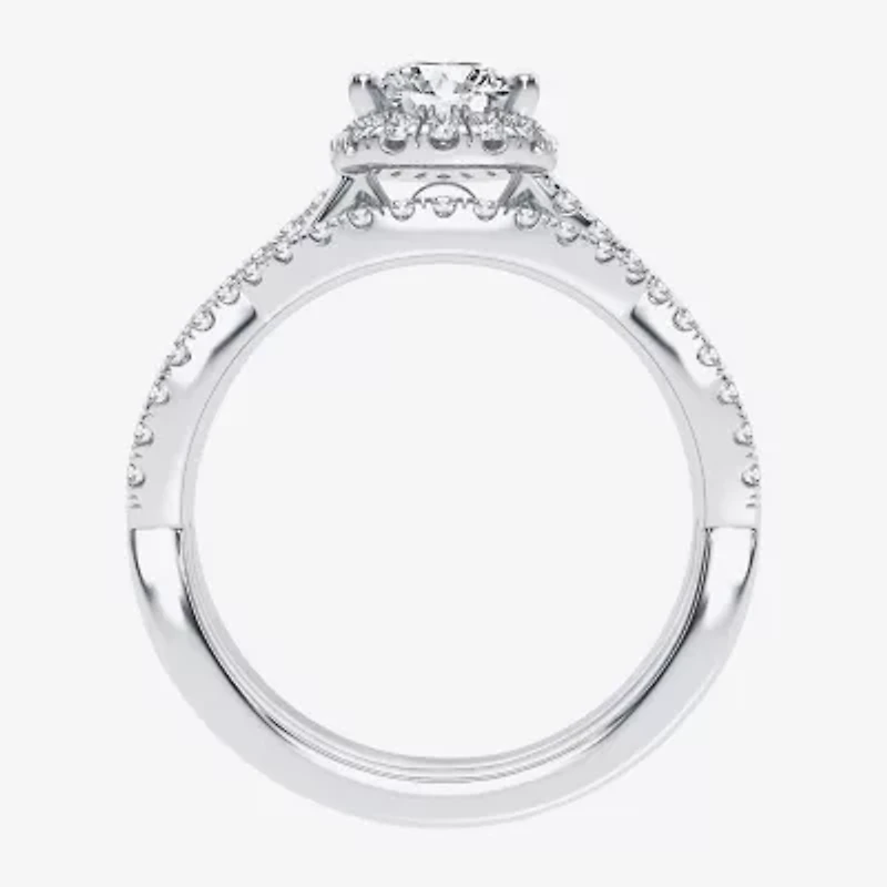 Signature By Modern Bride 1 1/5 CT. T.W. Lab-Grown (H-I / SI1-SI2) Diamond Pear Side Stone Halo Bridal Set 10K or 14K Gold